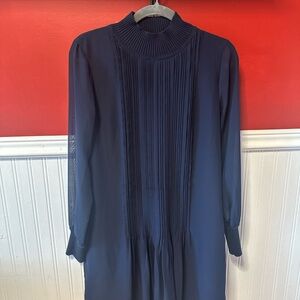 Club Monaco Elegant Pleated Pintuck Navy Blue Dress